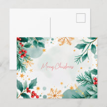 Aquarelle Merry Christmas Card Feuilles & Berries