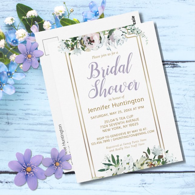 Carte Postale Aquarelle Midsummer Floral Lavender Fête des marié (Pretty Lavender Watercolor Roses Bridal Shower Invitation Postcard)