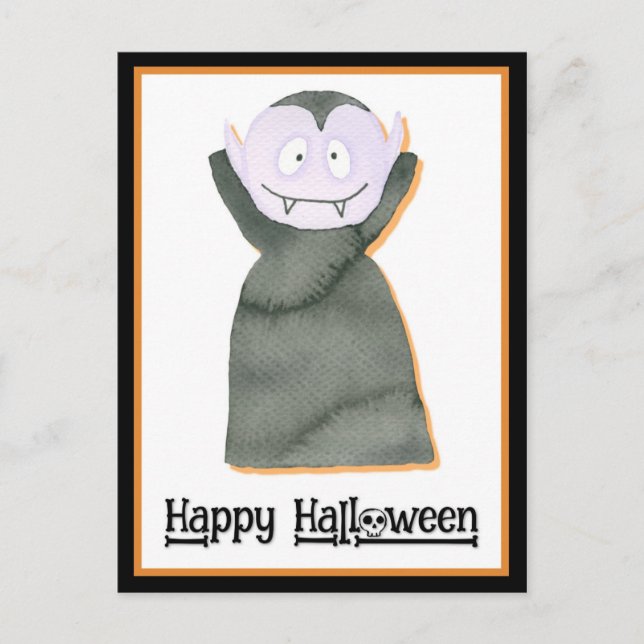 Carte Postale Aquarelle mignonne Halloween Dracula Vampire (Devant)