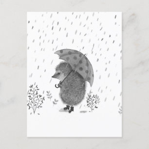 Carte Postale Aquarelle mignonne Hérisson Rainy Day Whimsical