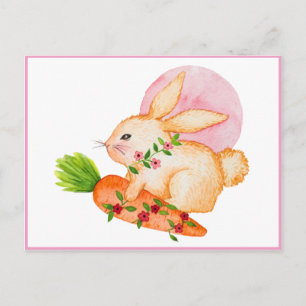 Carte Postale Aquarelle mignonne Lapin de Pâques