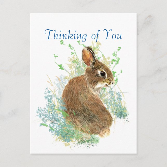 Carte Postale Aquarelle mignonne lapin lapin Penser à vous (Devant)