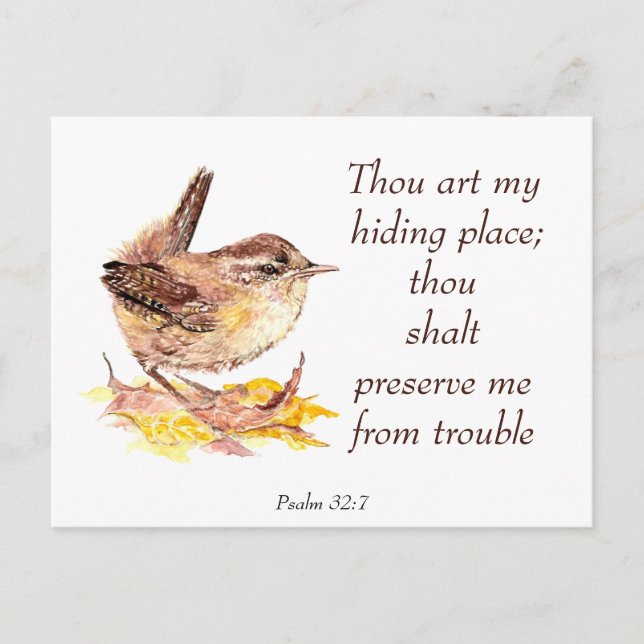 Carte Postale Aquarelle mignonne Oiseau Wren Bible Écriture Ps 3 (Devant)