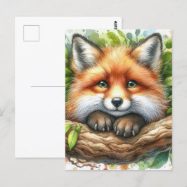 Carte Postale Aquarelle mignonne Renard rouge