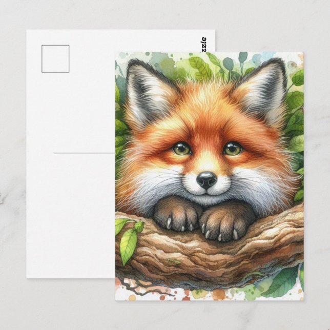 Carte Postale Aquarelle mignonne Renard rouge (Devant / Derrière)