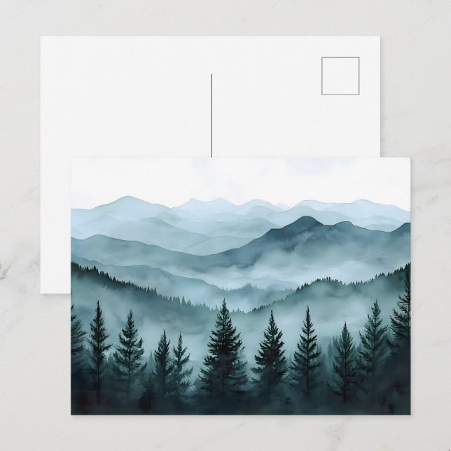 Carte Postale Aquarelle Misty Mountain Range (Devant / Derrière)