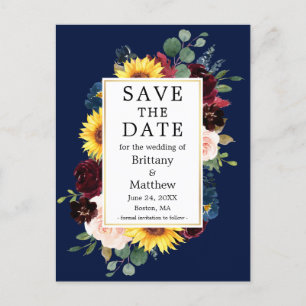 Carte Postale Aquarelle Mixte Floral Gold Blue Enregistrer la da