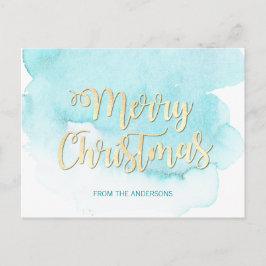 Carte Postale Aquarelle moderne Gold & Blue Christmas Beach