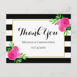 Carte Postale Aquarelle moderne Mariage à rayures florales Merci