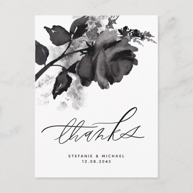 Carte Postale Aquarelle moderne Rose noir Merci Mariage (Devant)