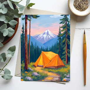 Carte Postale Aquarelle Montagne de Camping