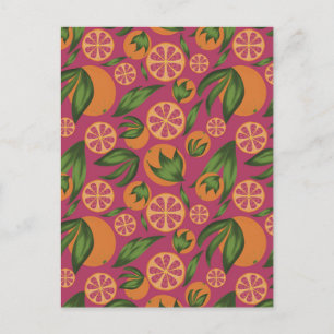Carte Postale Aquarelle Motif de fruits rose orange