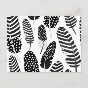 Carte Postale Aquarelle Motif de plumes d'aigle Blanc noir