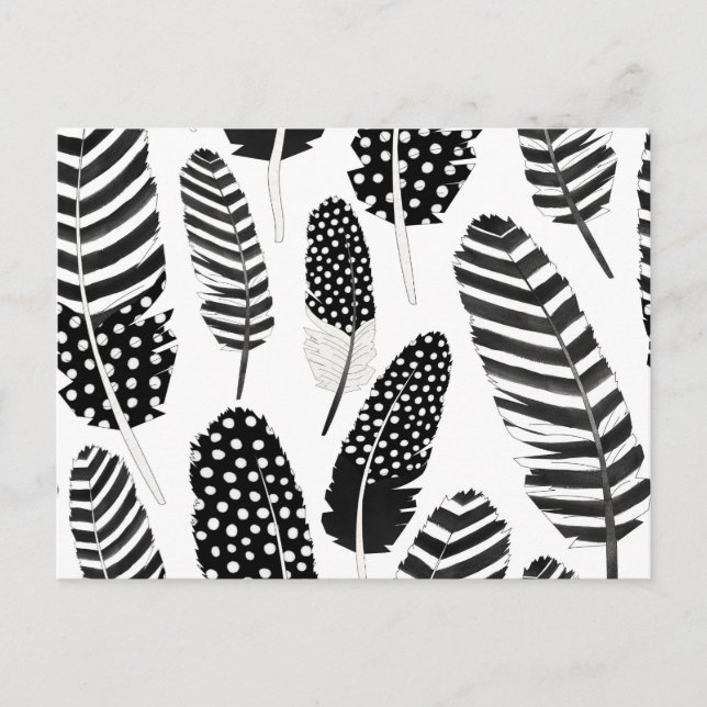 Carte Postale Aquarelle Motif de plumes d'aigle Blanc noir (Devant)