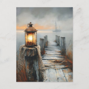 Carte Postale Aquarelle nautique et aquarelle lanterne