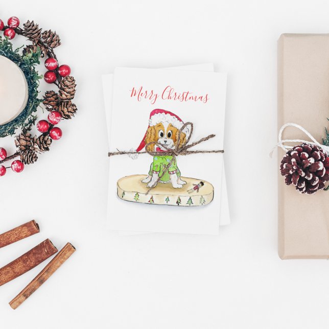 Carte Postale Aquarelle Noël Cavalier King Charles Spaniel (Créateur téléchargé)