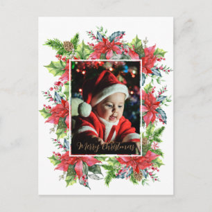 Carte Postale Aquarelle Noël verdure avec affiche de poinsettia