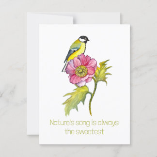 Carte Postale Aquarelle Oiseau et fleurs