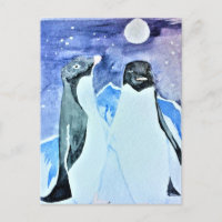 Aquarelle Oiseaux Antarctique mignons Pingouins