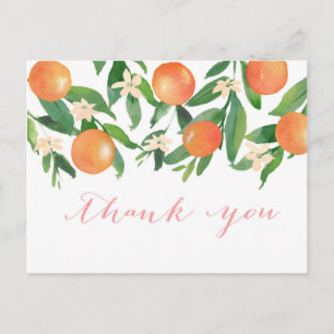 Carte Postale Aquarelle Oranges Citrus fleurs de fruits merci
