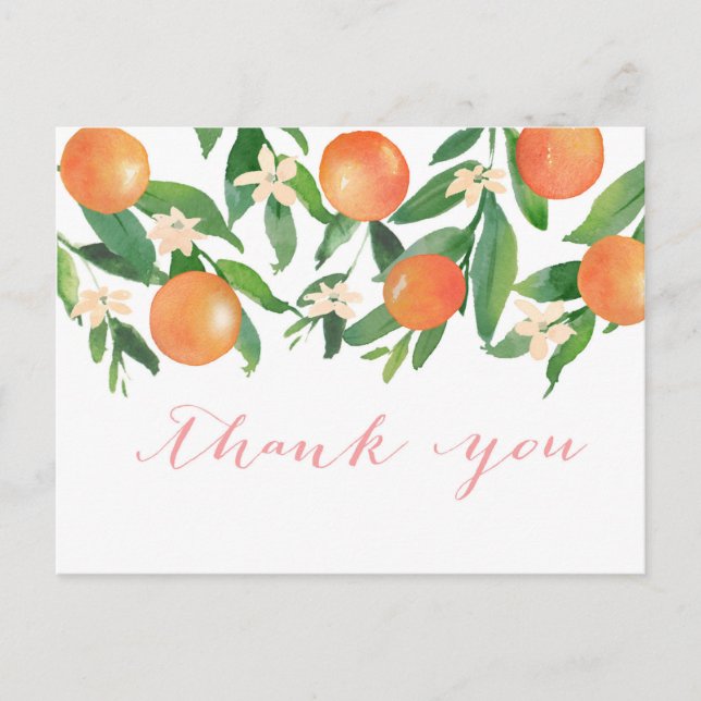 Carte Postale Aquarelle Oranges Citrus fleurs de fruits merci (Devant)