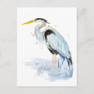 Carte Postale Aquarelle originale Great Blue Heron Bird