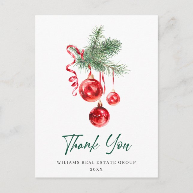 Carte Postale Aquarelle Ornement Noël Merci de Noël (Devant)