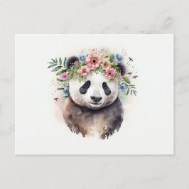 Carte Postale Aquarelle Panda Flowers