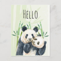 Aquarelle Panda Ours Maman & Bébé en Bambou Bonjou