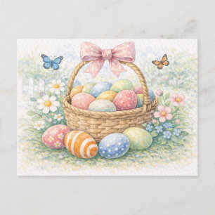 Carte postale aquarelle panier de Pâques