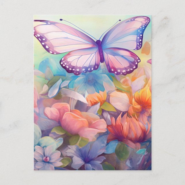 Carte Postale Aquarelle papillon design floral (Devant)