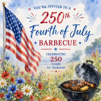 Aquarelle Patriotique 250 Ans Quatre Juillet BBQ