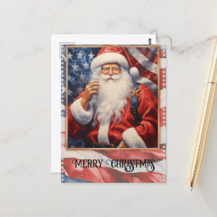 Carte Postale Aquarelle Patriotique Santa Claus