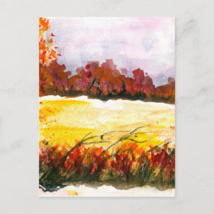 Carte Postale Aquarelle Paysage Abstrait Arbres d'automne