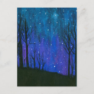 Carte Postale Aquarelle Paysage Art Nuit Sky Stars Univers