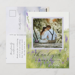 Carte Postale aquarelle paysage photo mariage merci
