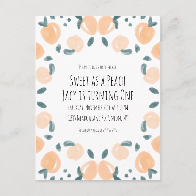 Carte Postale Aquarelle Pêche Fruit Anniversaire Fête Frontière  (Devant)