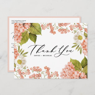 Carte Postale Aquarelle Pêche Hydrangea Mariage Merci