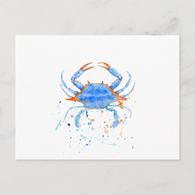 Carte Postale Aquarelle peinture de crabe bleu (Devant)
