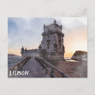 Carte Postale Aquarelle peinture de la tour de Belem au coucher 