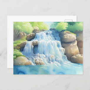 Carte Postale Aquarelle Peinture D'Une Cascade