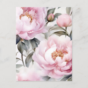 Carte Postale Aquarelle Peonies Art Floral