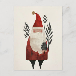 Carte Postale Aquarelle Père Noël Illustration minimaliste Noël