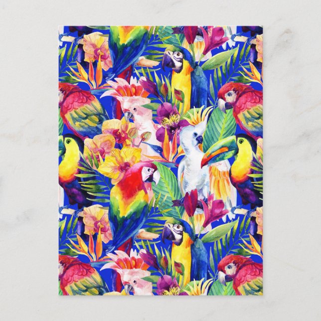 Carte Postale Aquarelle Perroquets 2 (Devant)