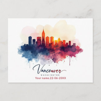 Carte Postale Aquarelle personnalisée de la skyline de Vancouver
