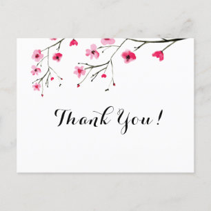 Carte Postale Aquarelle personnalisée Merci en fleurs de cerisie