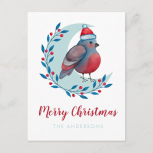 Carte Postale Aquarelle personnalisée Oiseau de Noël sur la lune