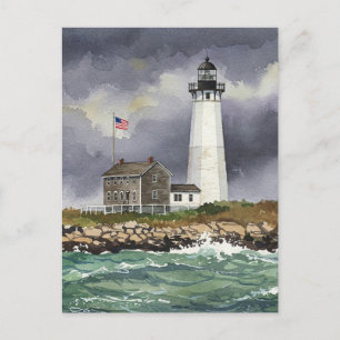 Carte postale aquarelle phare tempête océan