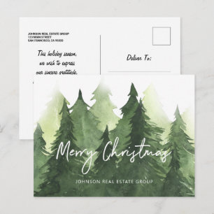 Carte Postale Aquarelle Pine Arbres Business Joyeux Noël