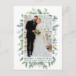 Carte Postale Aquarelle Pine Mariage photo Noël Vert